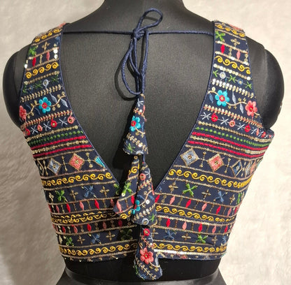 Kia Fashions Navy Blue Multi Color Embroidered Readymade Blouse