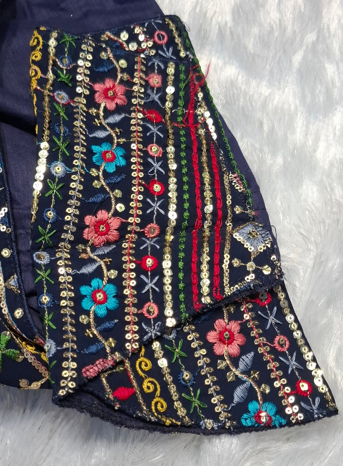 Kia Fashions Navy Blue Multi Color Embroidered Readymade Blouse