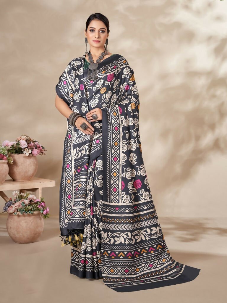 Aayaa Designer Winter Collection Printed Saree With Shawl - Multi Color