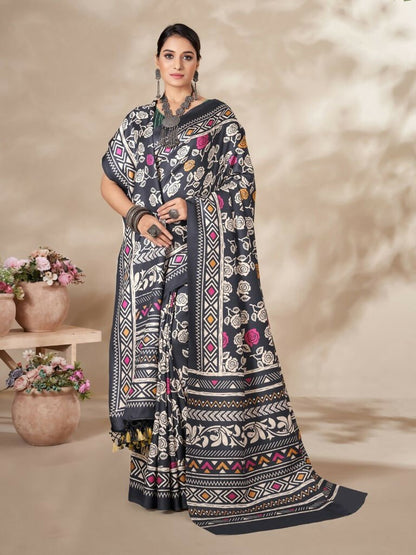 Aayaa Designer Winter Collection Printed Saree With Shawl - Multi Color