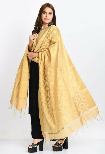 Mominos Fashion Moeza Women's Banarsi Silk All Over Woven Design Golden Dupatta