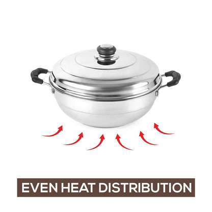 Cello Stainless Steel Induction Base Idli Cooker (Idly Maker) And Multi Kadhai Set of 6