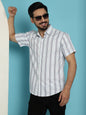 Indian Needle Men's Vertical Striped Half Sleeve Casual Shirt - Blue