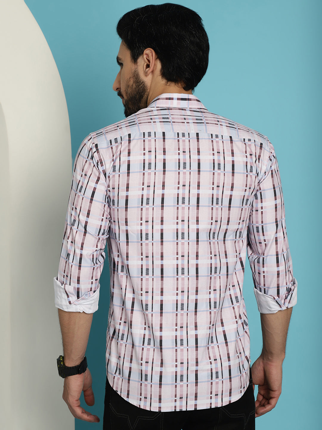 Indian Needle Men's Cotton Blend Checked Casual Shirt - Light-Brown