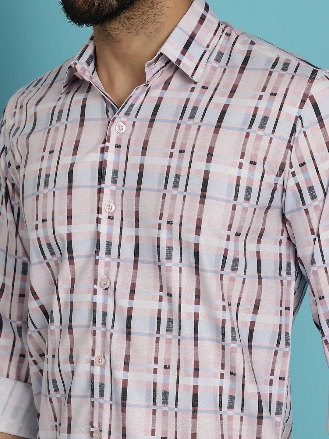 Indian Needle Men's Cotton Blend Checked Casual Shirt - Light-Brown