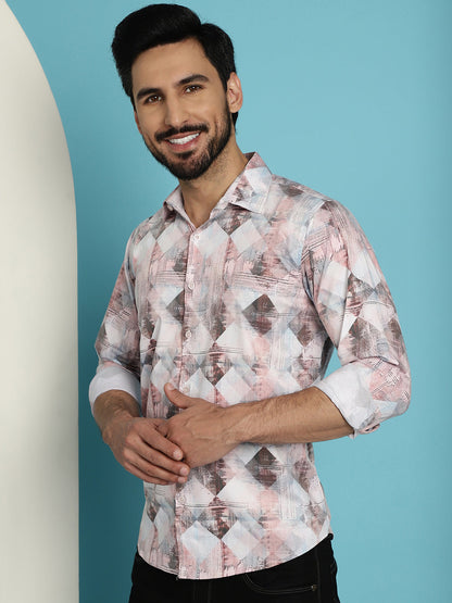 Indian Needle Men's Printed Casual Shirt - Coffee