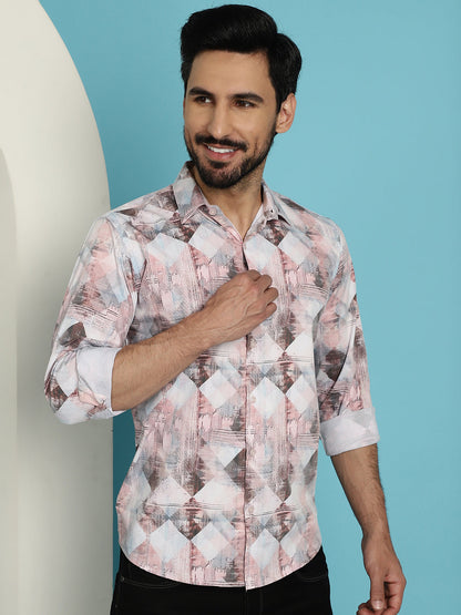 Indian Needle Men's Printed Casual Shirt - Coffee