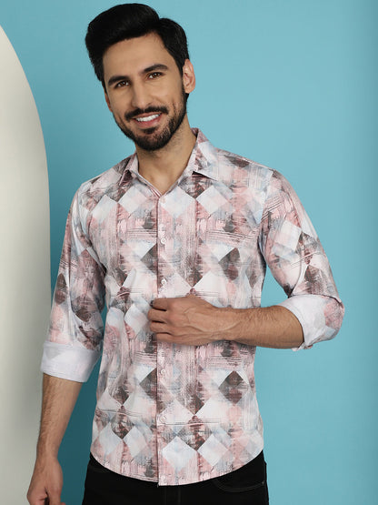 Indian Needle Men's Printed Casual Shirt - Coffee