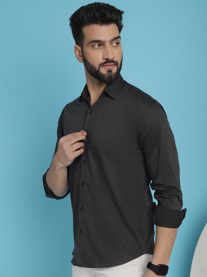 Indian Needle Men's Woven Design Casual Shirt - Charcoal