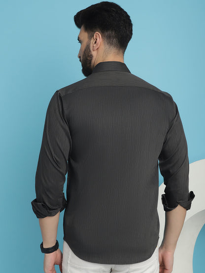 Indian Needle Men's Woven Design Casual Shirt - Charcoal