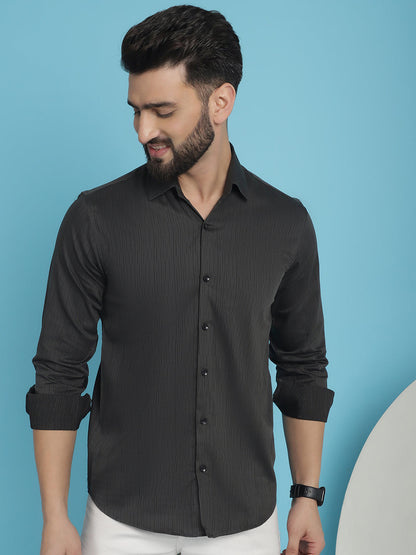 Indian Needle Men's Woven Design Casual Shirt - Charcoal