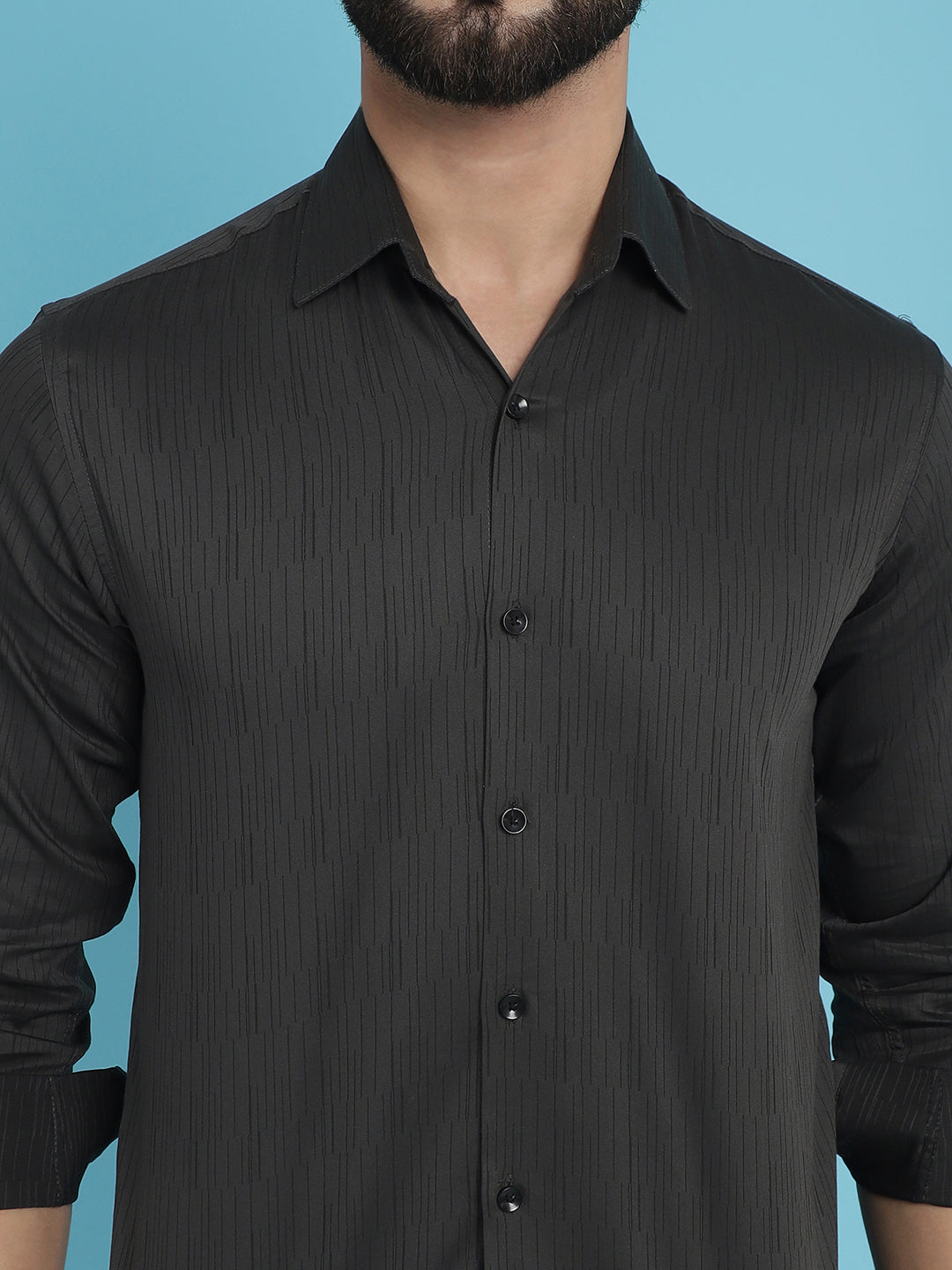 Indian Needle Men's Woven Design Casual Shirt - Charcoal