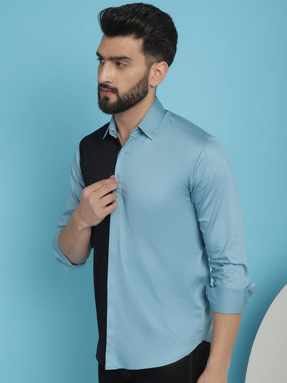 Indian Needle Men's Premium Cotton Satin Casual Shirt - Sky Blue