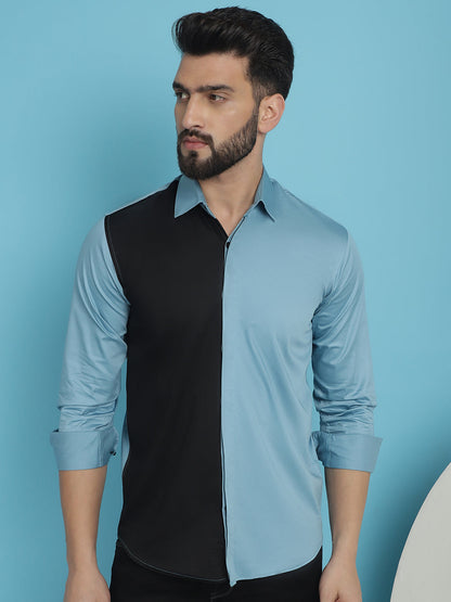 Indian Needle Men's Premium Cotton Satin Casual Shirt - Sky Blue