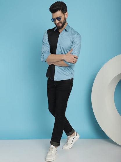 Indian Needle Men's Premium Cotton Satin Casual Shirt - Sky Blue