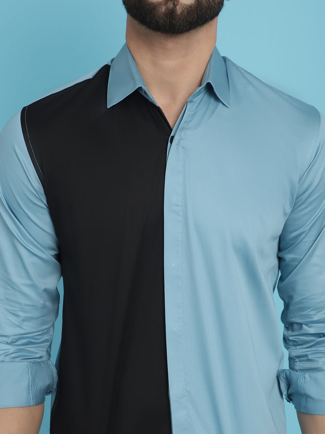 Indian Needle Men's Premium Cotton Satin Casual Shirt - Sky Blue