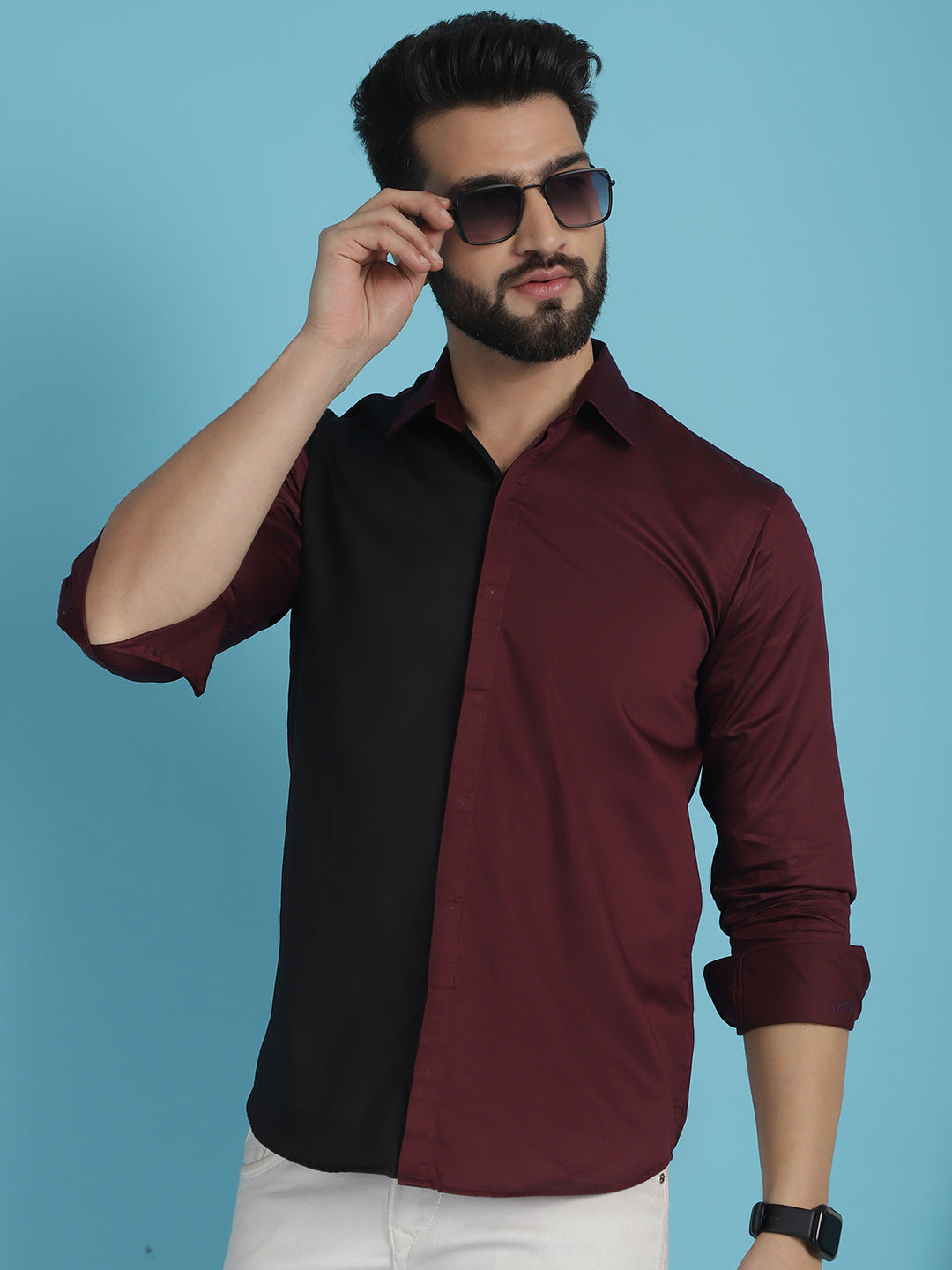 Indian Needle Men's Premium Cotton Satin Casual Shirt - Wine