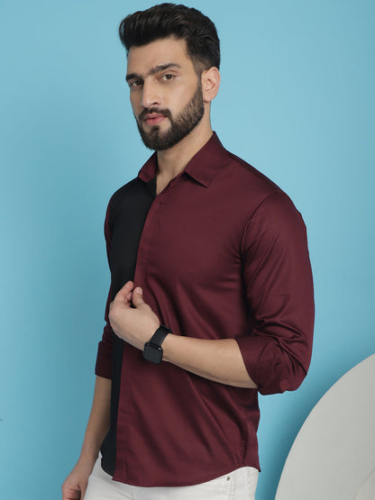Indian Needle Men's Premium Cotton Satin Casual Shirt - Wine