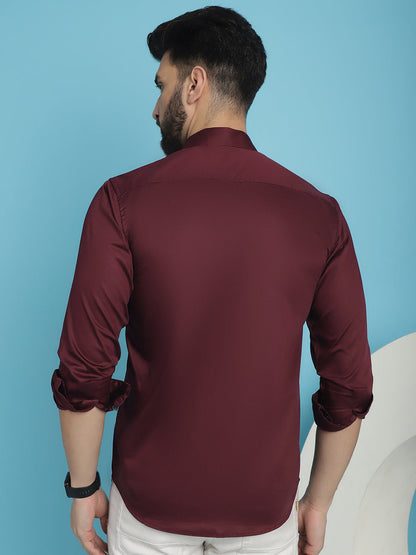 Indian Needle Men's Premium Cotton Satin Casual Shirt - Wine
