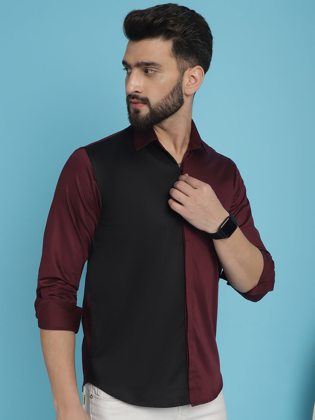Indian Needle Men's Premium Cotton Satin Casual Shirt - Wine