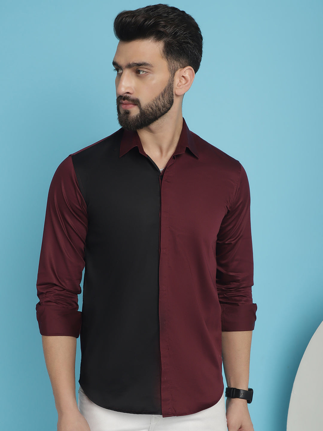Indian Needle Men's Premium Cotton Satin Casual Shirt - Wine