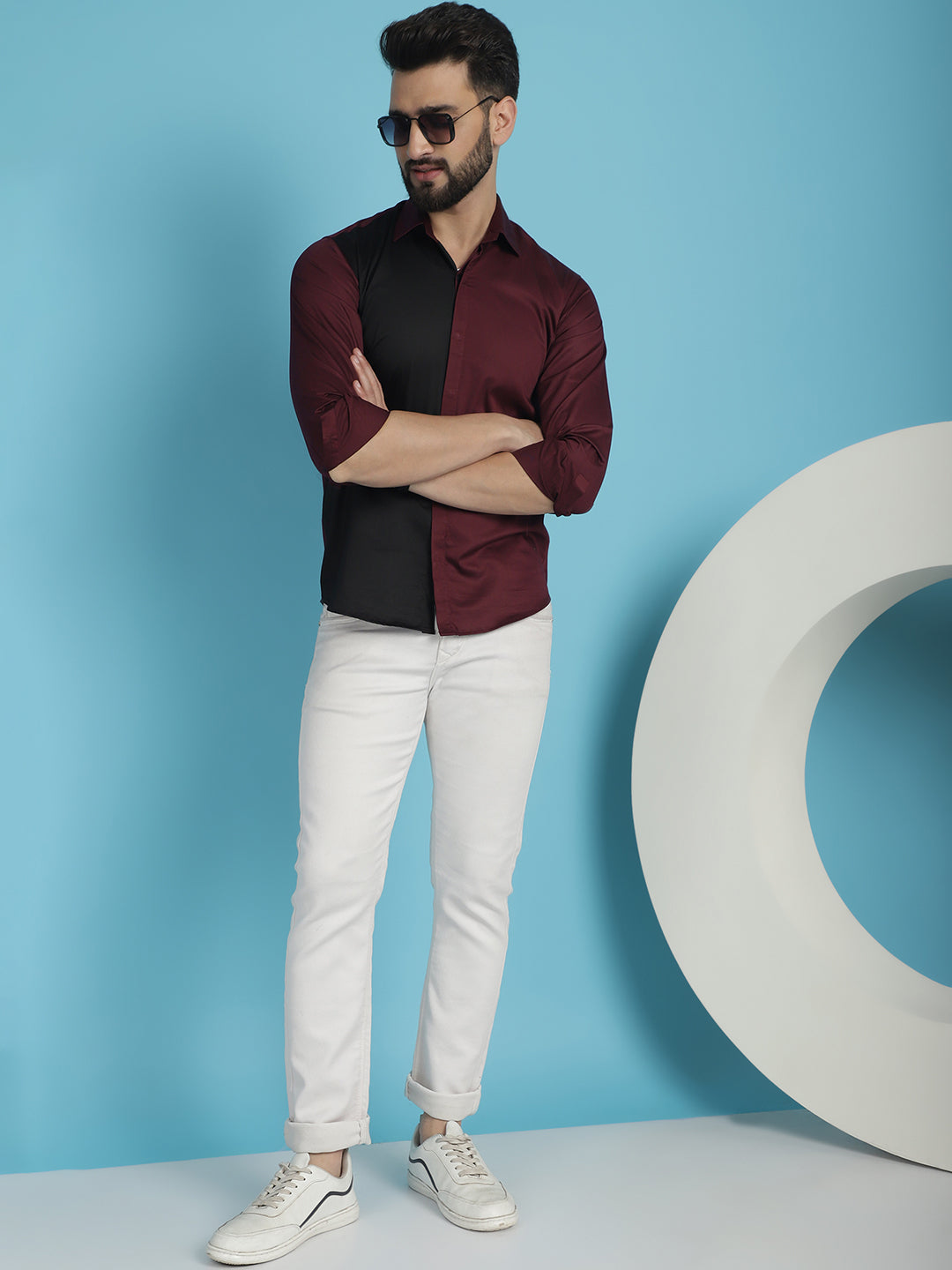 Indian Needle Men's Premium Cotton Satin Casual Shirt - Wine
