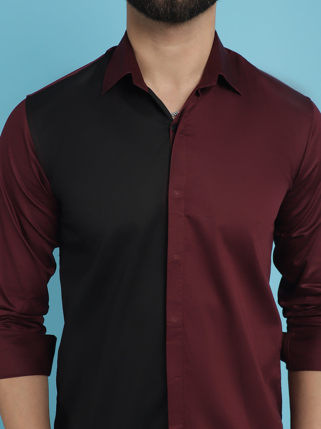 Indian Needle Men's Premium Cotton Satin Casual Shirt - Wine
