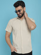 Indian Needle Men's Striped Half Sleeve Casual Shirt - Cream