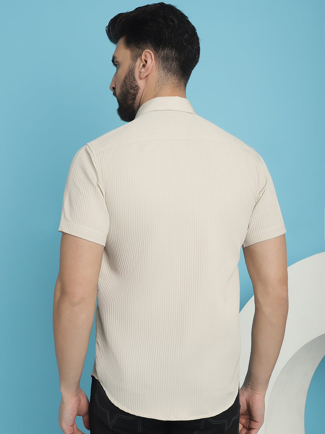 Indian Needle Men's Striped Half Sleeve Casual Shirt - Cream