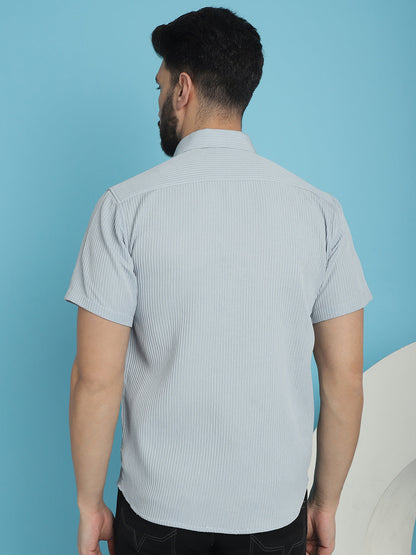 Indian Needle Men's Striped Half Sleeve Casual Shirt - Light-Grey