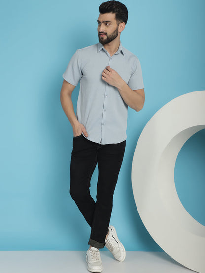 Indian Needle Men's Striped Half Sleeve Casual Shirt - Light-Grey