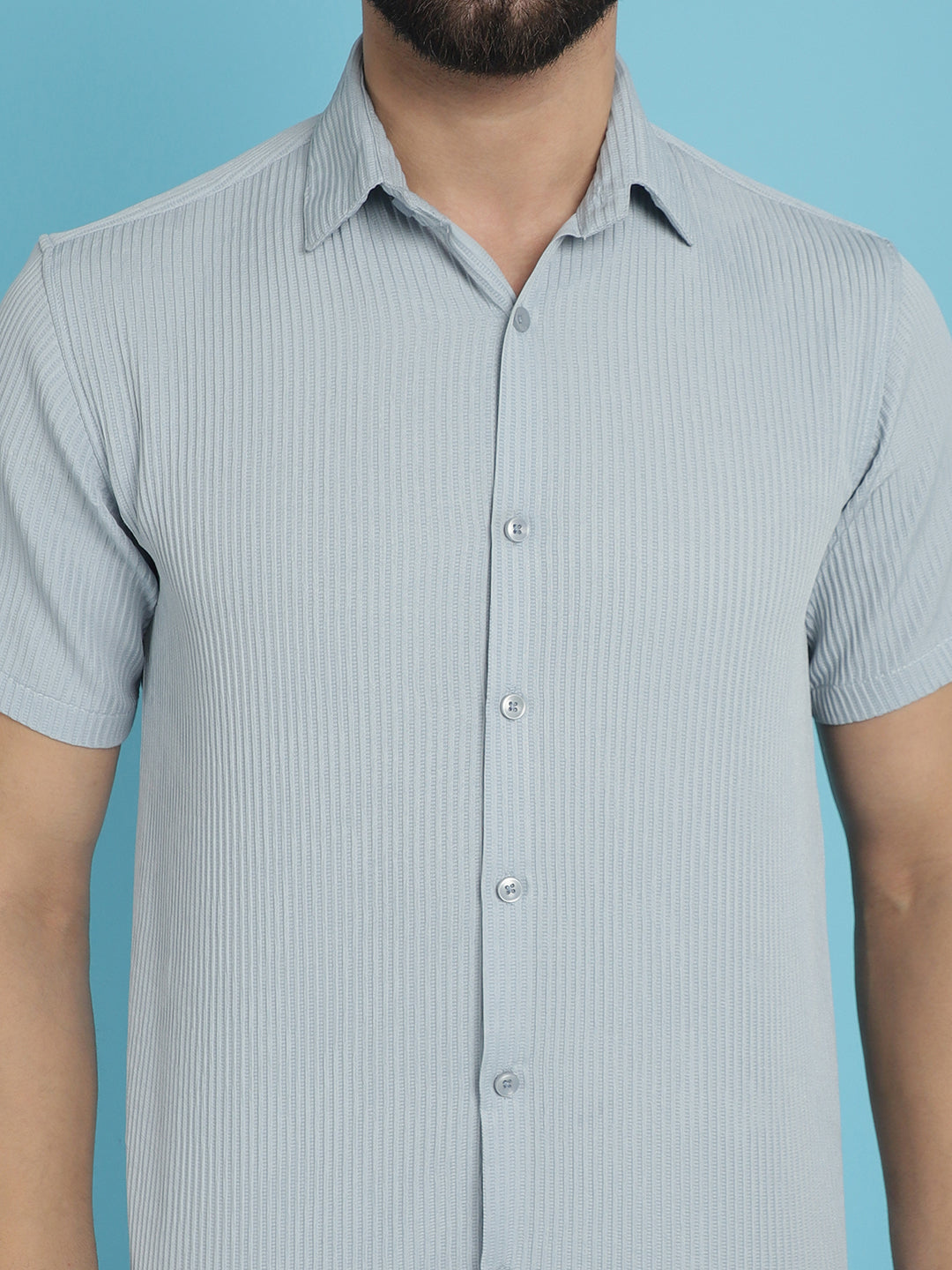 Indian Needle Men's Striped Half Sleeve Casual Shirt - Light-Grey