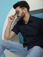 Indian Needle Men's Striped Half Sleeve Casual Shirt - Navy Blue