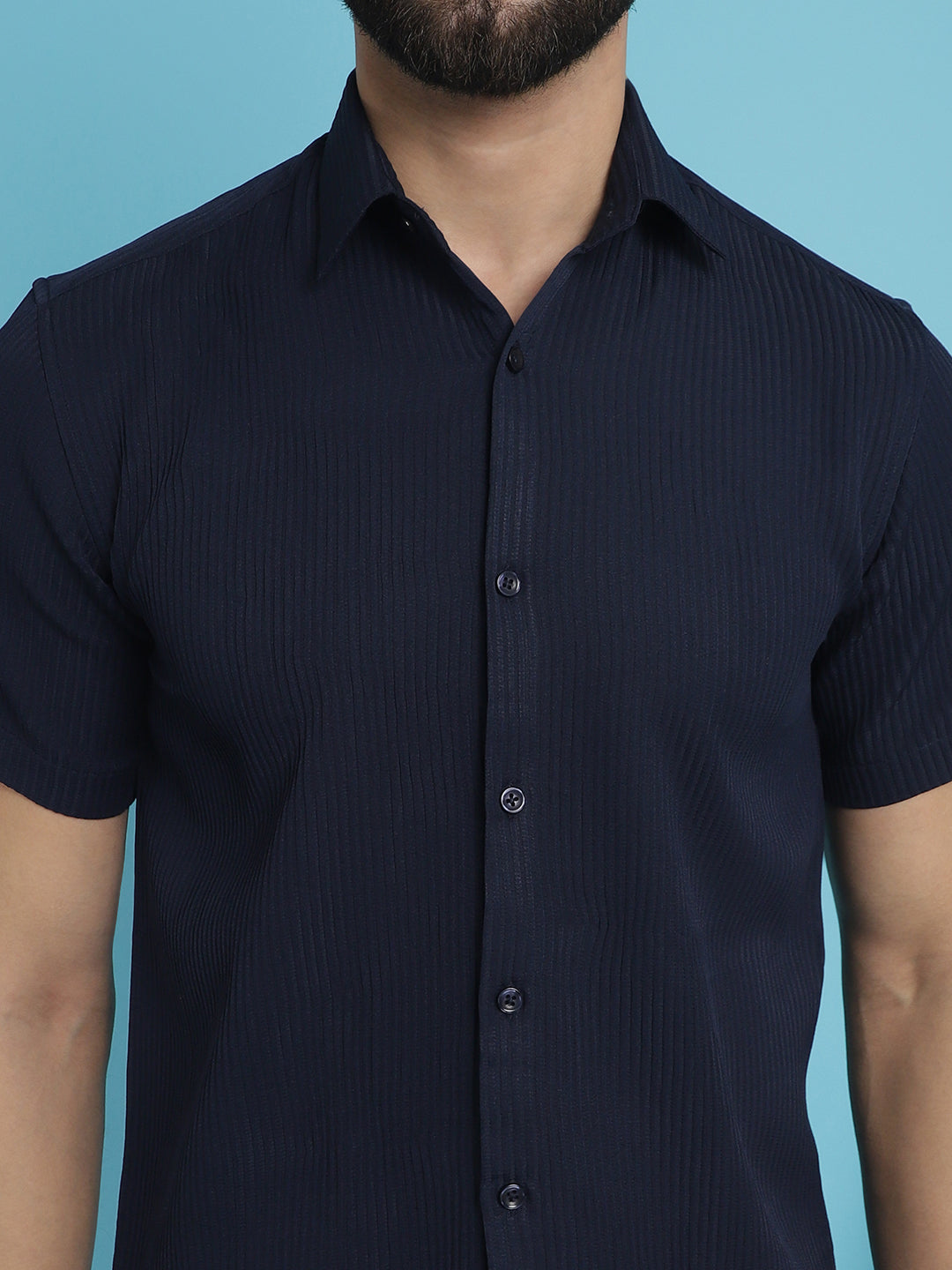 Indian Needle Men's Striped Half Sleeve Casual Shirt - Navy Blue