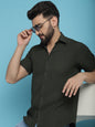Indian Needle Men's Striped Half Sleeve Casual Shirt - Olive