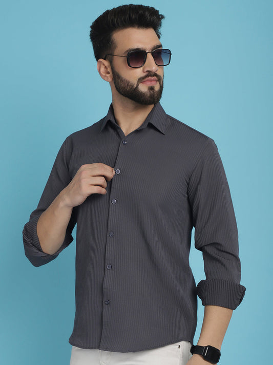 Indian Needle Men's Striped Casual Shirt - Grey