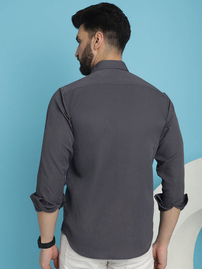 Indian Needle Men's Striped Casual Shirt - Grey