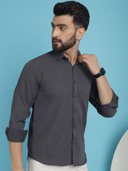 Indian Needle Men's Striped Casual Shirt - Grey