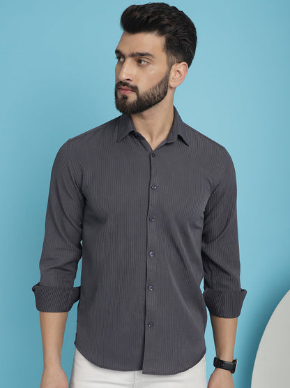 Indian Needle Men's Striped Casual Shirt - Grey