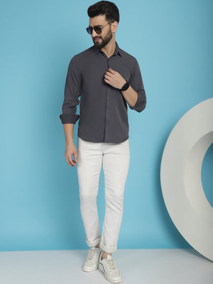 Indian Needle Men's Striped Casual Shirt - Grey