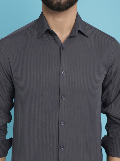 Indian Needle Men's Striped Casual Shirt - Grey