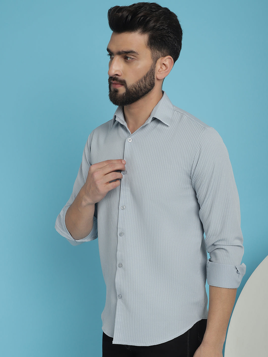 Indian Needle Men's Striped Casual Shirt - Light-Grey