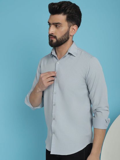 Indian Needle Men's Striped Casual Shirt - Light-Grey