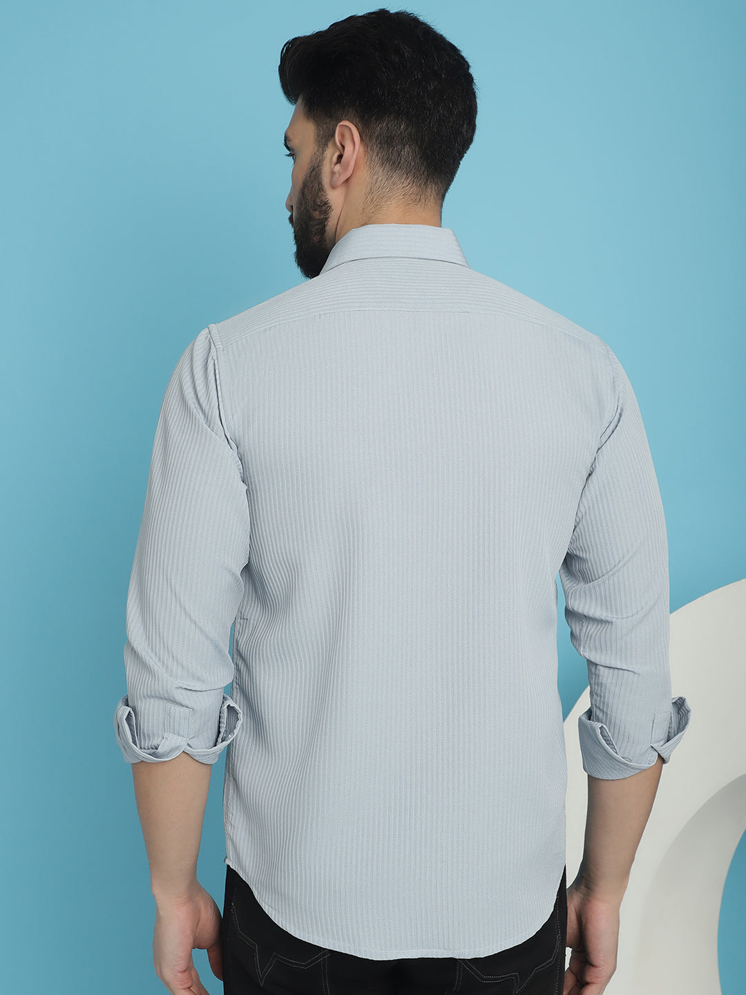 Indian Needle Men's Striped Casual Shirt - Light-Grey