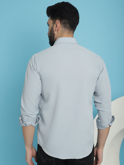 Indian Needle Men's Striped Casual Shirt - Light-Grey