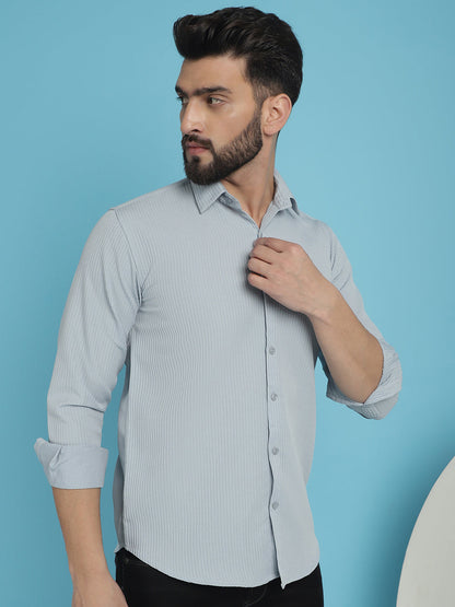 Indian Needle Men's Striped Casual Shirt - Light-Grey