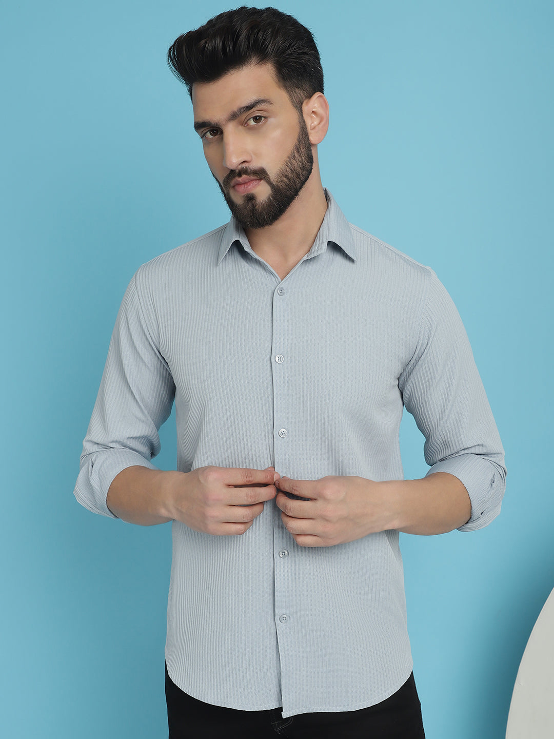 Indian Needle Men's Striped Casual Shirt - Light-Grey