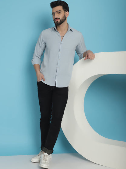 Indian Needle Men's Striped Casual Shirt - Light-Grey