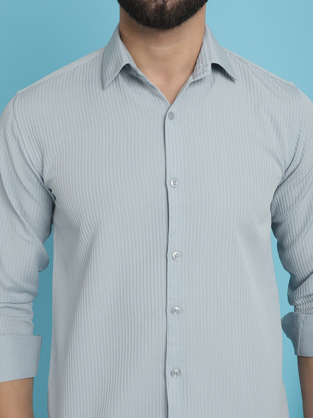 Indian Needle Men's Striped Casual Shirt - Light-Grey