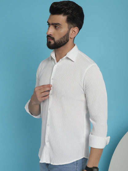 Indian Needle Men's Striped Casual Shirt - White